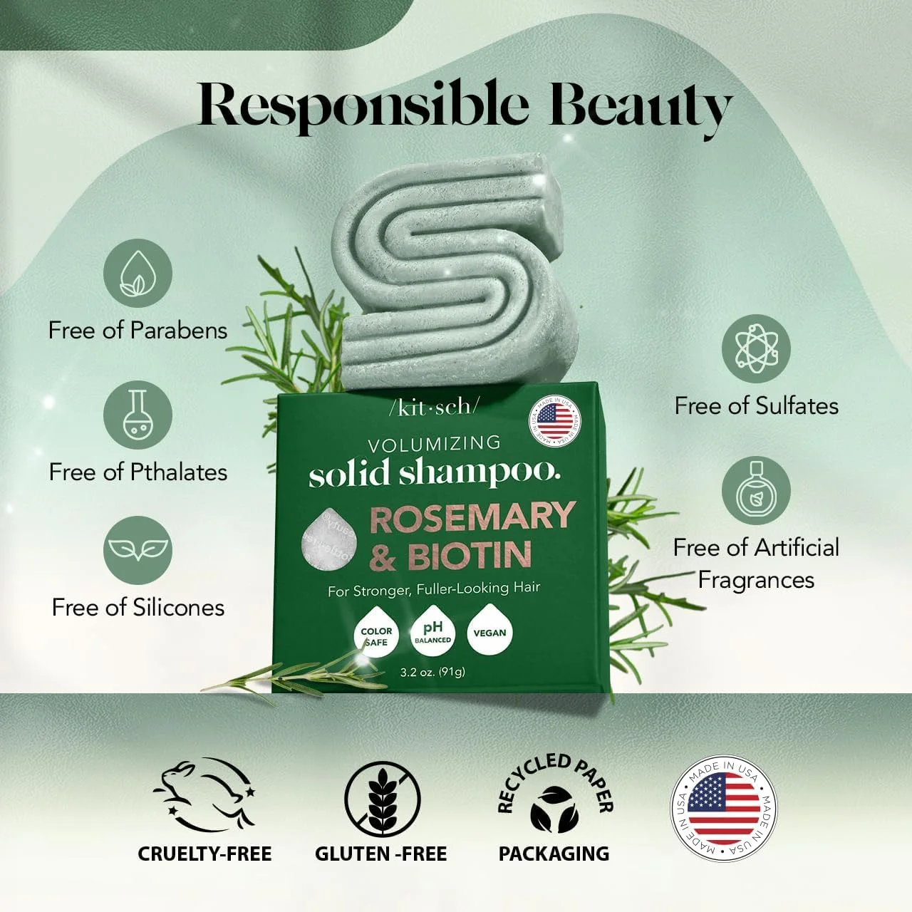 شامپو بار رزماری و بیوتین حجم دهنده کیچ برای رشد مو، تقویت و ضخیم شدن مو، شامپو بار رزماری طبیعی برای انواع مو، ساخت آمریکا، وگان، بدون پارابن، سولفات و تست حیوانی شامپو بار رزماری و بیوتین حجم دهنده کیچ برای رشد مو، تقویت و ضخیم شدن مو، شامپو بار رزماری طبیعی برای انواع مو، ساخت آمریکا، وگان، بدون پارابن، سولفات و تست حیوانی