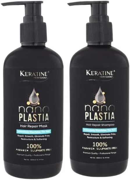شامپو و ماسک کراتین نانو پلاستی حرفه ای ترمیم کننده مو، 300 میلی لیتر | تغذیه کننده قوی مو | بدون سولفات و پارابن