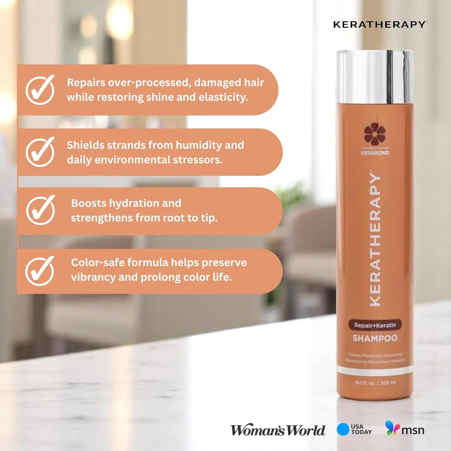 شامپو ترمیم کننده مو کراتین تراپی KeratinFIXX حاوی کراتین، 300 میلی لیتر - شامپو ترمیم کننده برای موهای خشک، آسیب دیده یا وز با عصاره خاویار، روغن آرگان و فناوری Kerabond برای ترمیم شکستگی مو