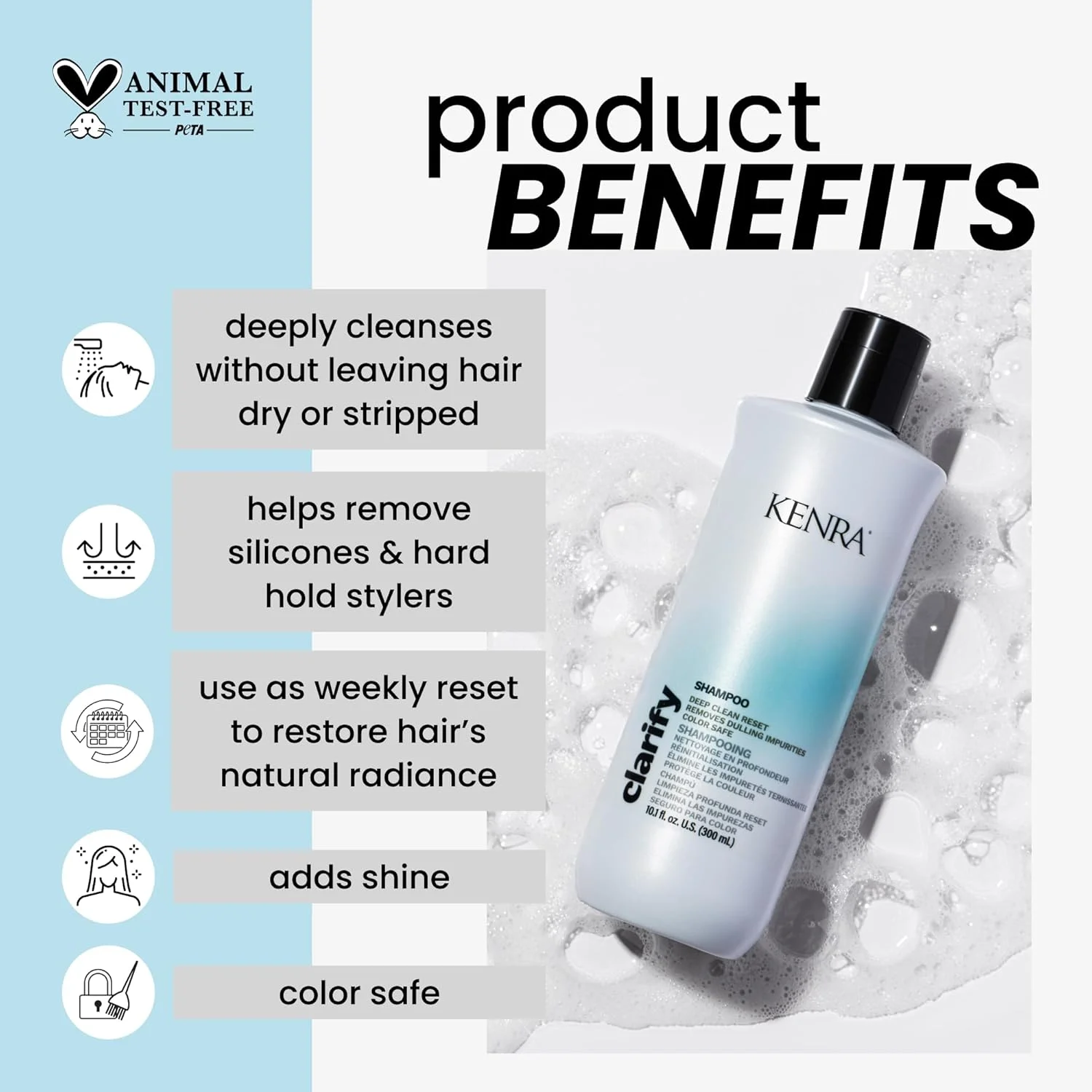 شامپو شفاف کننده کنرا | پاک کننده عمیق | محافظ رنگ مو | از بین برنده رسوبات کدر کننده و تجمع محصولات | روشن کننده موهای هایلایت شده، دکلره شده یا خاکستری | افزایش درخشندگی | مناسب انواع مو | 300 میلی لیتر