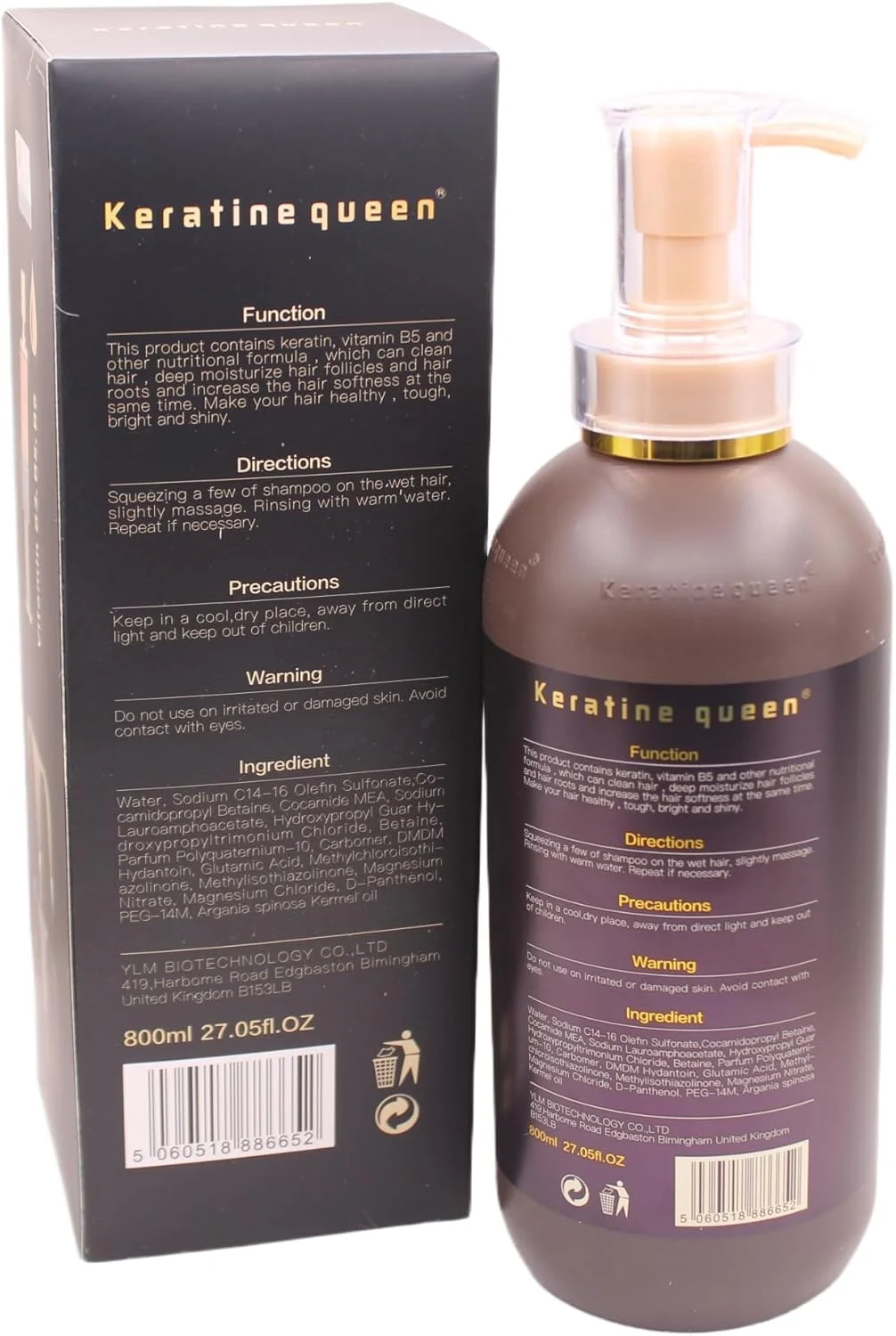 شامپو پروتئینه برزیلی کراتین کویین، مرطوب کننده حاوی روغن آرگان، 800 میلی لیتر، فاقد سیلیکون و پارابن