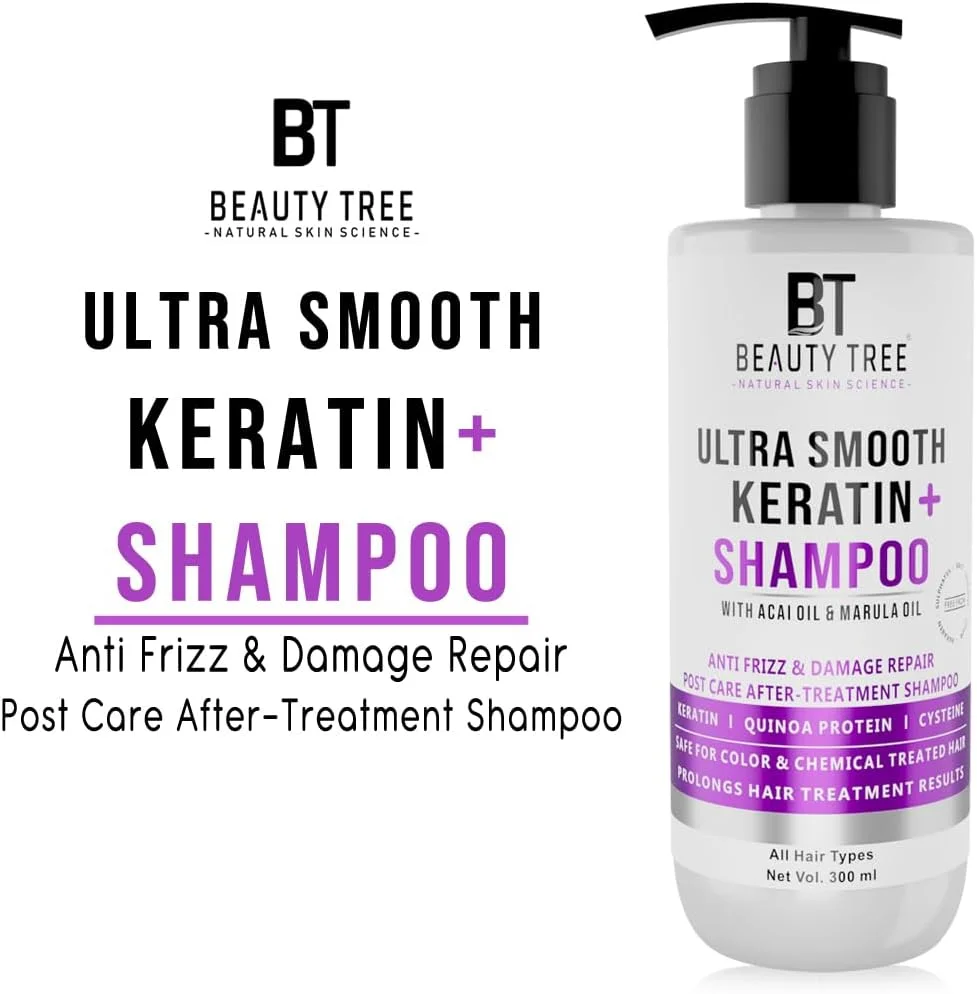 شامپو کراتین پلاس کرمی فوق العاده نرم کننده موهای خشک و آسیب دیده بیوتی تری | شامپو تقویت کننده و ترمیم کننده مو، حاوی پروتئین گندم، مناسب آقایان و بانوان 300 میلی لیتر