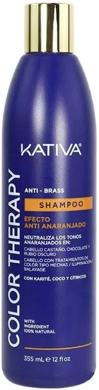 شامپو ضد زردی و مات کننده مو کتیوا Color Therapy، حجم 355 میلی لیتر | شامپو آبی ضد نارنجی | حاوی شی باتر، نارگیل و مرکبات | بدون نمک، سولفات و پارابن | مناسب موهای قهوه ای روشن یا بلوند تیره
