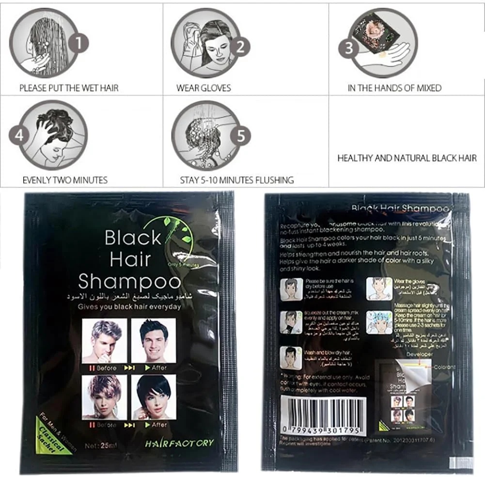 شامپو رنگ موی مشکی ICTOLOGY Woya - رنگ فوری مو - رنگ مشکی - استفاده آسان - ماندگاری 30 روز - مواد طبیعی 25 میلی لیتر x 10 بسته