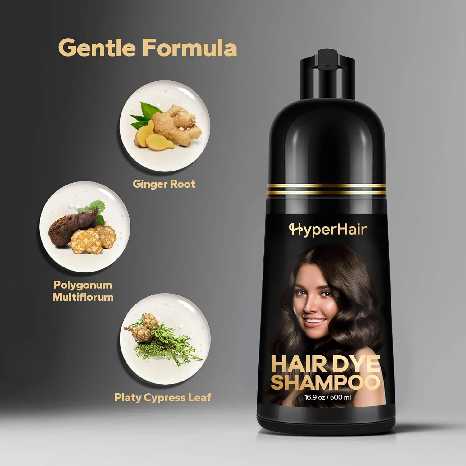 شامپو رنگ مو قهوه ای تیره HyperHair، شامپو برای موهای رنگ شده، شامپو رنگ مو 3 در 1، رنگ مو، شامپو برای موهای سفید برای زنان و مردان، ماندگاری و پوشش بالا