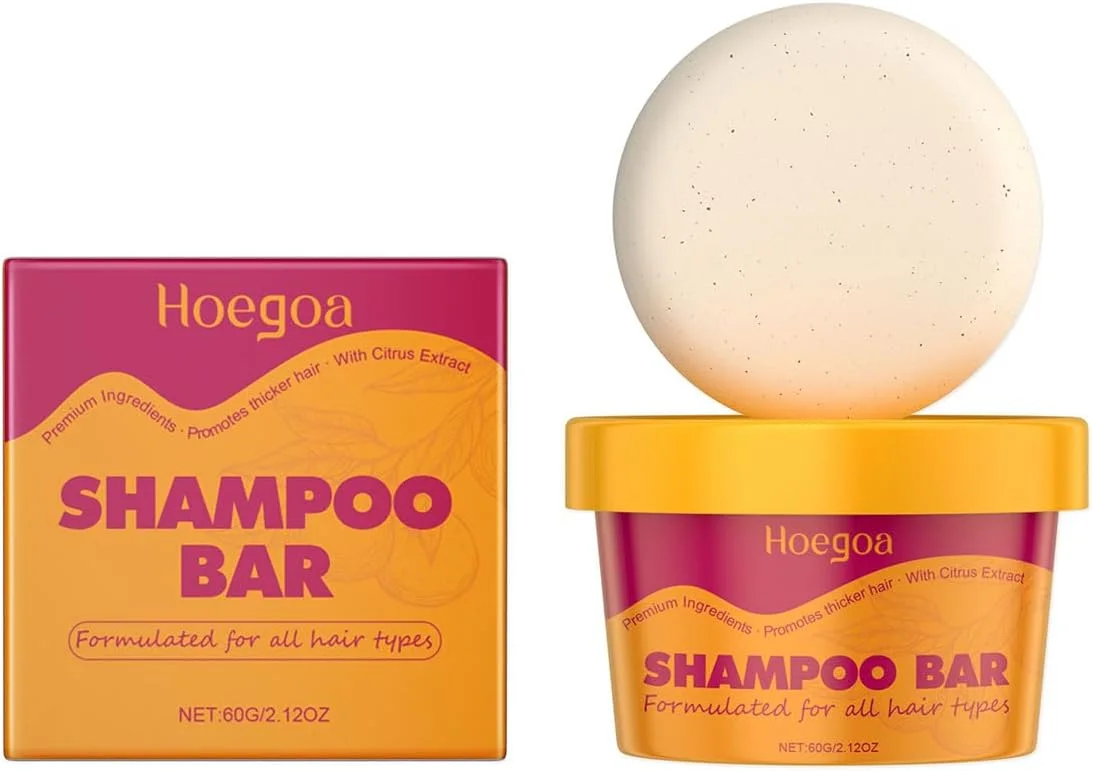 شامپو بار ارگانیک هوئگوآ برای رشد مو، روغن‌های ضروری مرکبات مغذی برای انواع مو، پاکسازی ملایم و کنترل وز، شامپو بار مغذی مو برای تقویت، 60 گرم
