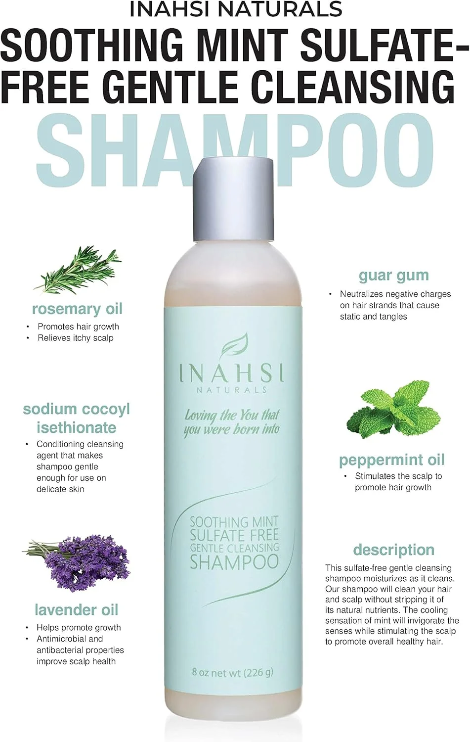 شامپو پاک کننده ملایم نعناع آرامش بخش INAHSI | شامپو مو برای مردان، زنان، نوزادان یا کودکان با موهای فر | محصولات مو برای موهای فر طبیعی 236 میلی لیتر | ساخت آمریکا شامپو پاک کننده ملایم نعناع آرامش بخش INAHSI | شامپو مو برای مردان، زنان، نوزادان یا کودکان با موهای فر | محصولات مو برای موهای فر طبیعی 236 میلی لیتر | ساخت آمریکا