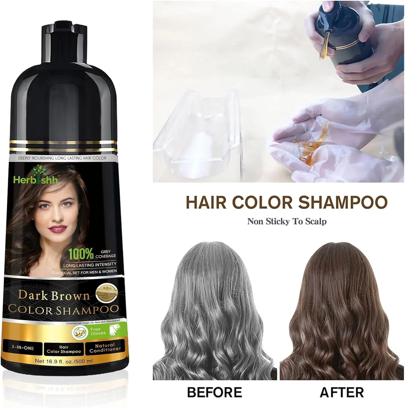 شامپو رنگ مو هربیش برای موهای سفید - شامپو رنگ موی جادویی - رنگ کردن مو در چند دقیقه - ماندگاری طولانی - 500 میلی لیتر - رنگ موی 3 در 1 - بدون آمونیاک | هربیش (قهوه ای تیره) شامپو رنگ مو هربیش برای موهای سفید - شامپو رنگ موی جادویی - رنگ کردن مو در چند دقیقه - ماندگاری طولانی - 500 میلی لیتر - رنگ موی 3 در 1 - بدون آمونیاک | هربیش (قهوه ای تیره)