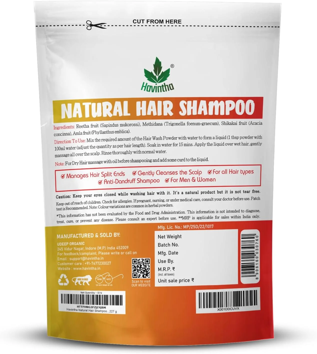 شامپو پیشرفته موی طبیعی هاوینتا با آملا، ریتا، شیکاکای و متی دانا (227 گرم) - بسته 3 عددی