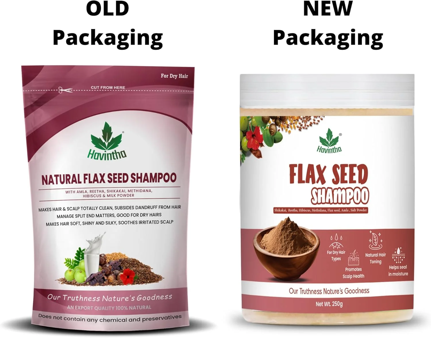 شامپو بذر کتان طبیعی هاوینتا با آملا، ریتا، شیکاکای، متی دانا، گل بامیه و پودر شیر برای موهای خشک - 227 گرم (تک بسته)