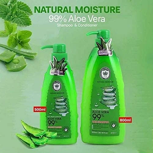 شامپو آلوئه ورا 99% مرطوب کننده طبیعی هابتونگ 800 میلی لیتر و نرم کننده 500 میلی لیتر
