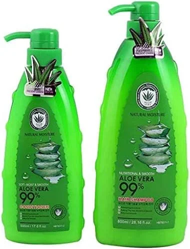 شامپو آلوئه ورا 99% مرطوب کننده طبیعی هابتونگ 800 میلی لیتر و نرم کننده 500 میلی لیتر