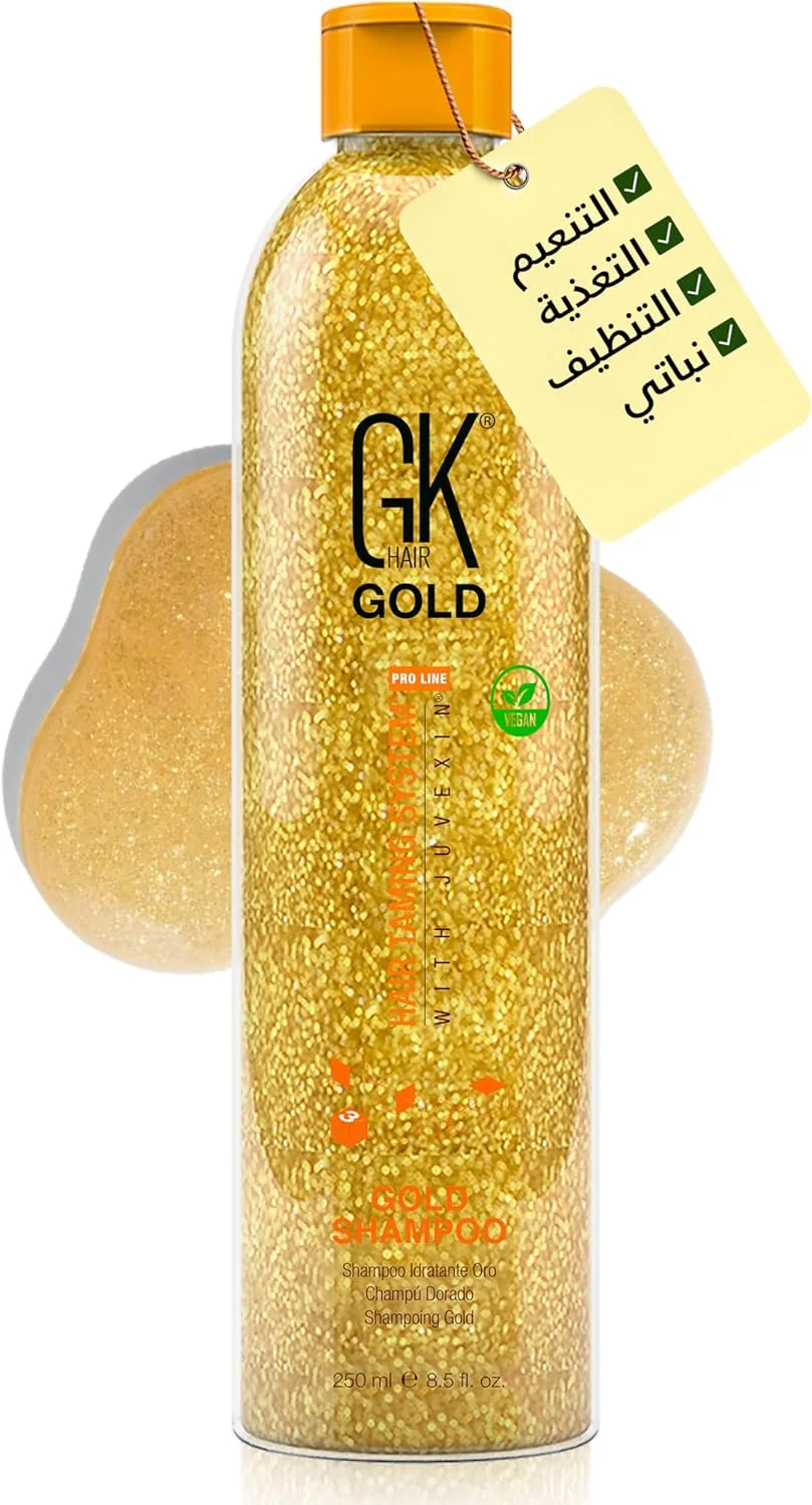 شامپو طلایی مو جی کی هیر گلوبال کراتین (250 میلی لیتر) آبرسان و درخشان کننده مو، محافظت از مو از اولین شستشو با روغن آرگان، شی باتر و روغن های طبیعی مناسب انواع مو