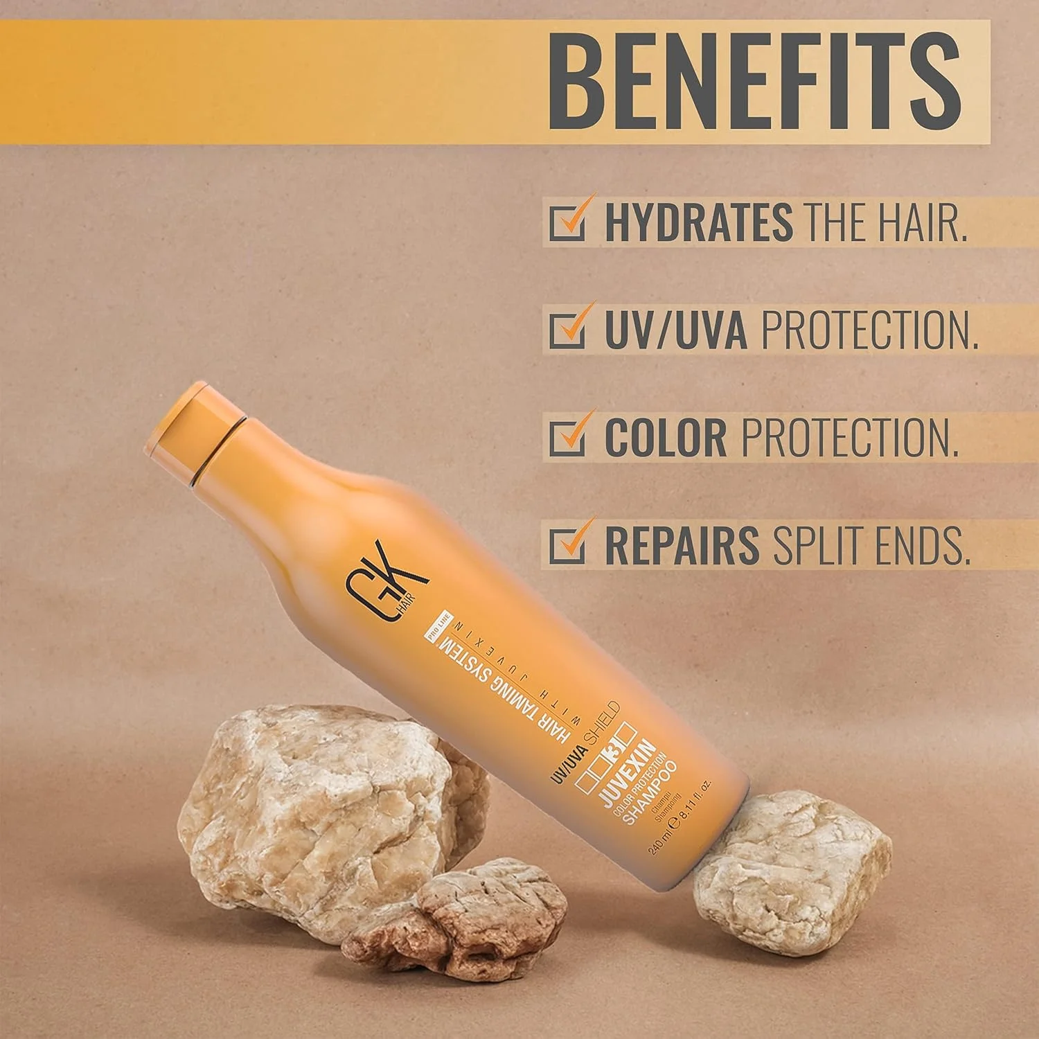 شامپو محافظ رنگ مو جی کی هیر گلوبال کراتین (240 میلی لیتر) - پاک کننده عمیق، مرطوب کننده و محافظت از حرارت برای موهای رنگ شده، خشک، آسیب دیده، مجعد و وز - بدون سولفات