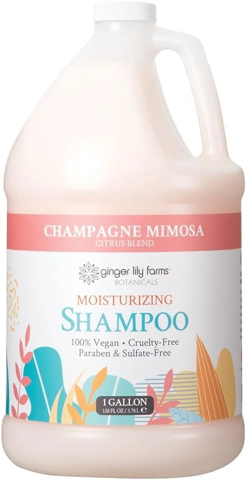 شامپو مرطوب کننده زنجبیل لیلی فارمز بوتانیکالز برای انواع مو، شامپاین میموزا، 100% وگان و بدون تست حیوانی، رایحه ترکیبی مرکبات، 1 گالن (128 fl oz) پر کننده