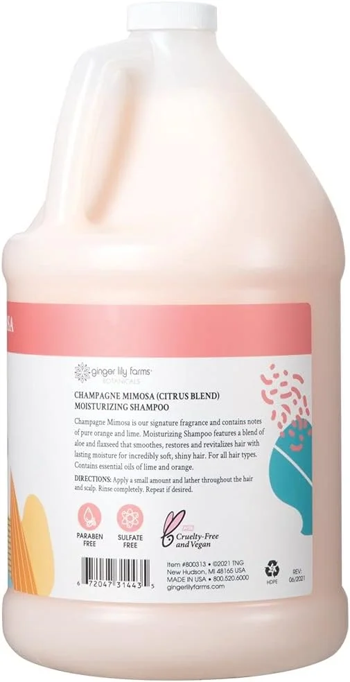 شامپو مرطوب کننده زنجبیل لیلی فارمز بوتانیکالز برای انواع مو، شامپاین میموزا، 100% وگان و بدون تست حیوانی، رایحه ترکیبی مرکبات، 1 گالن (128 fl oz) پر کننده