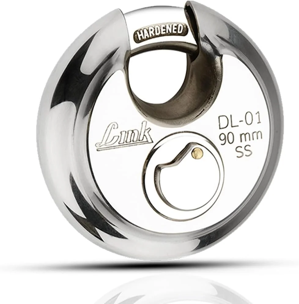 قفل دیسکی زنجیری 90 میلی‌متری | بدنه استیل ضد زنگ | حلقه سخت کاری شده | 3 کلید نقره ای با نیکل با تکنولوژی بالا | 1 قفل | ساخت هند | یک جا کلیدی رایگان هدیه بگیرید