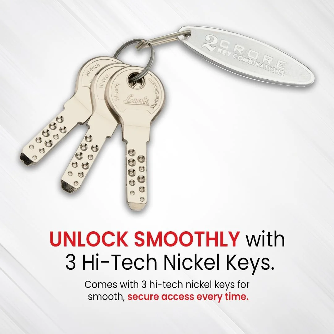 قفل دیسکی زنجیری 90 میلی‌متری | بدنه استیل ضد زنگ | حلقه سخت کاری شده | 3 کلید نقره ای با نیکل با تکنولوژی بالا | 1 قفل | ساخت هند | یک جا کلیدی رایگان هدیه بگیرید