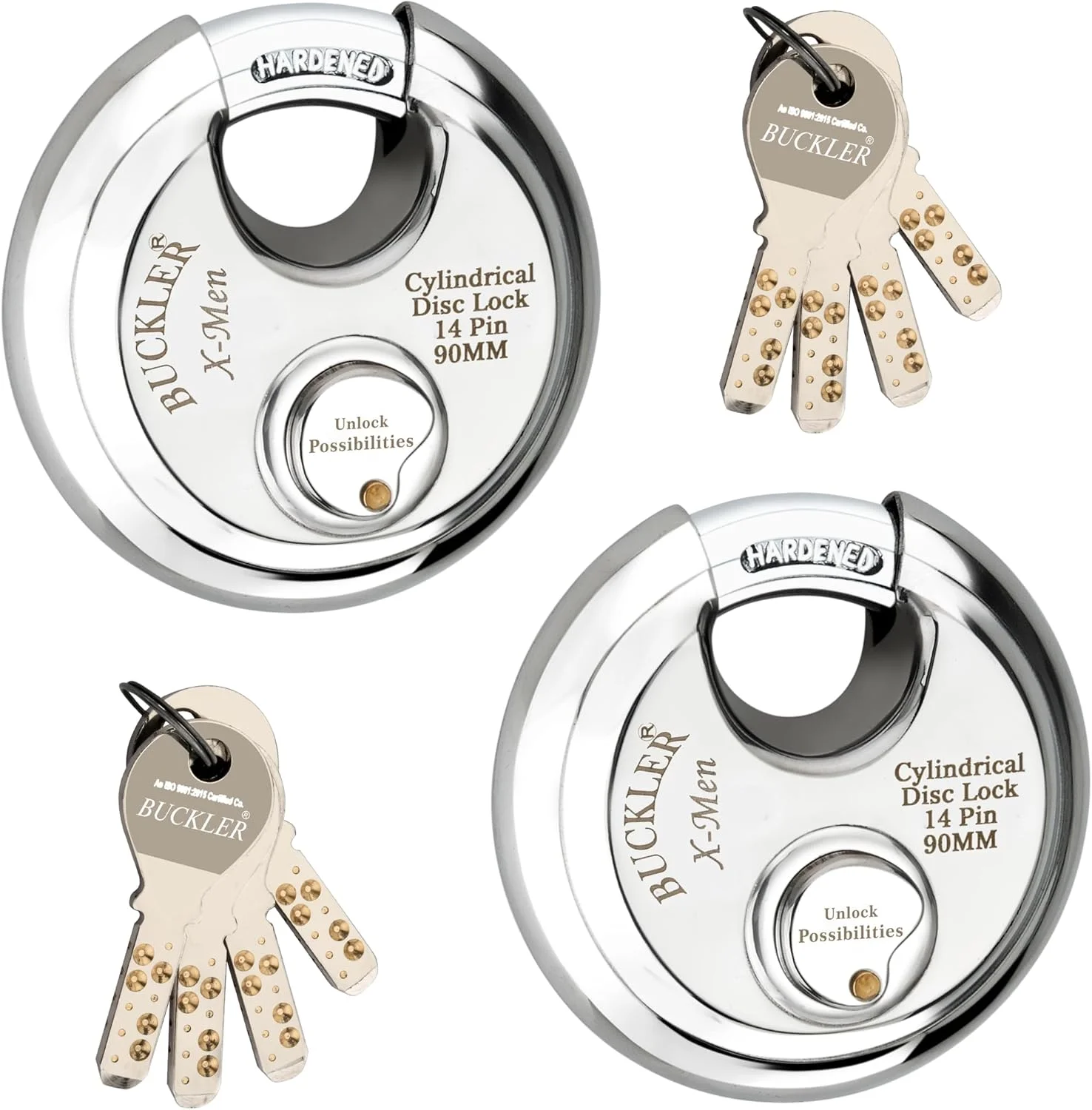 قفل کرکره استیل باکلر برای درب اصلی، قفل درب، کرکره مغازه، کامیون ها با امنیت بالا و طراحی مقاوم در برابر آب و هوا، قفل 14 پین 90 میلی متری (قفل دیسکی 90 میلی متری - 2 عدد)