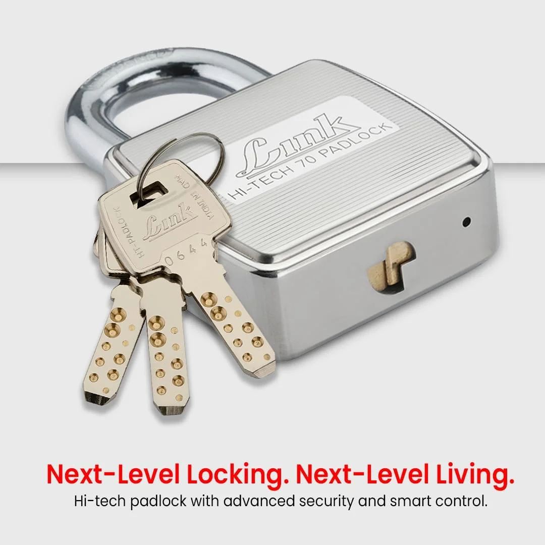 قفل 70 میلی‌متری های‌تک Link® | بدنه استیل ضد زنگ | حلقه سخت کاری شده | 1 قفل | 3 کلید نقره‌ای با نیکل های‌تک و جاکلیدی | ساخت هند