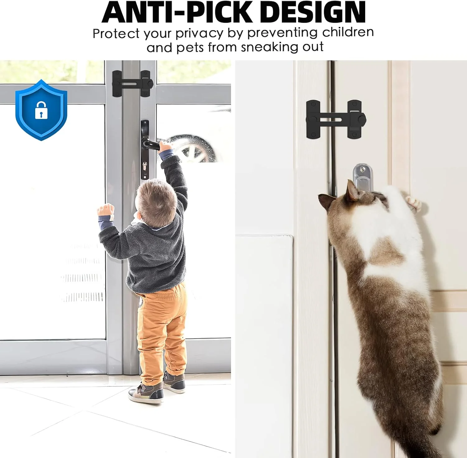 قفل درب کشویی انبار 180 درجه L'aimefois برای حفظ حریم خصوصی - قفل و بست درب انبار ایمن برای درب انبار، درب حیوانات خانگی، حمام، فضای باز، گاراژ، پنجره، درب کشویی (2 عدد)
