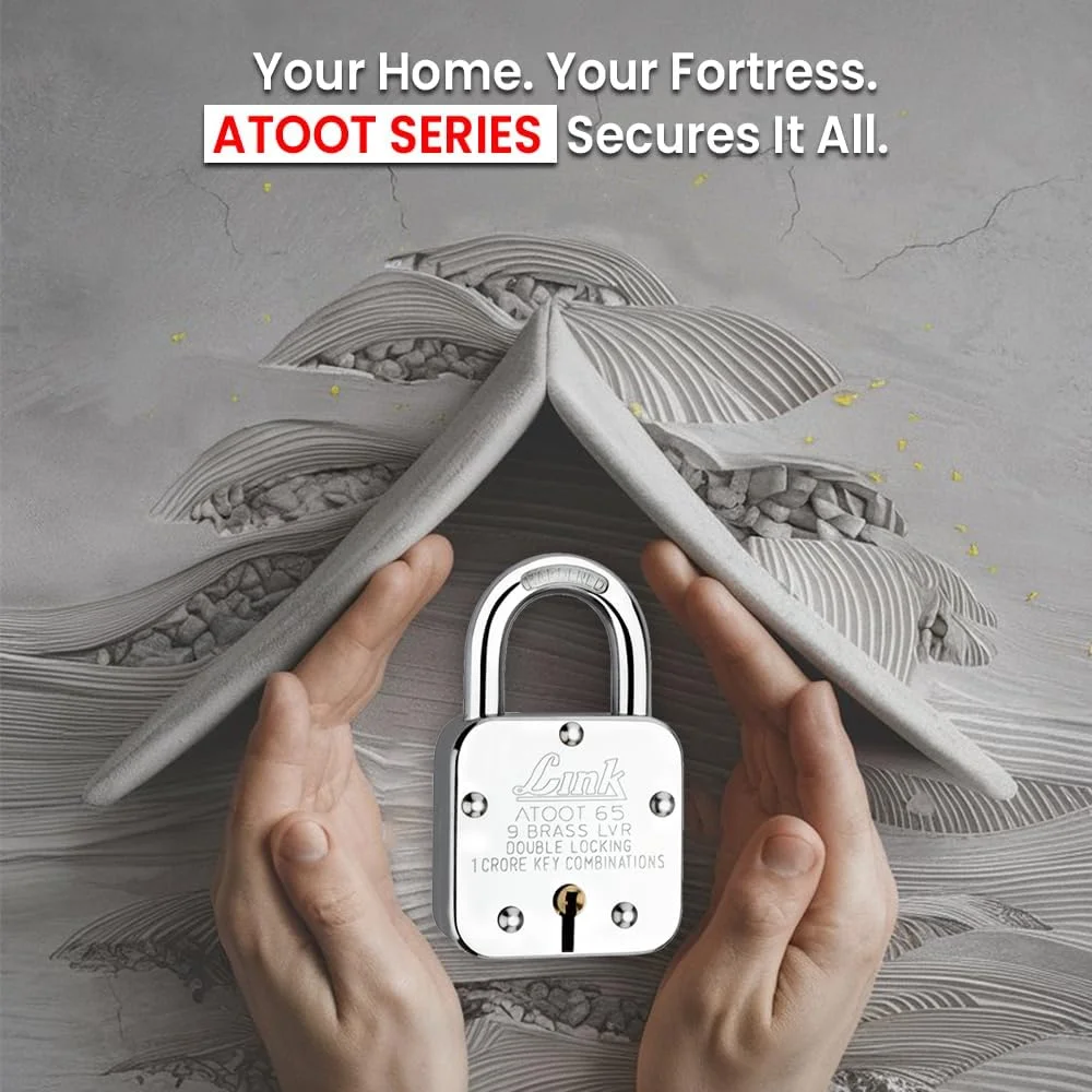 قفل آویز 65 میلیمتری Link® Atoot | 1 کرور ترکیب کلید | بدنه فولادی | حلقه سخت کاری شده | 9 اهرم برنجی | ساخت هند | 1 قفل 3 کلید نقرهای | 1 جا کلیدی رایگان قفل آویز 65 میلیمتری Link® Atoot | 1 کرور ترکیب کلید | بدنه فولادی | حلقه سخت کاری شده | 9 اهرم برنجی | ساخت هند | 1 قفل 3 کلید نقرهای | 1 جا کلیدی رایگان