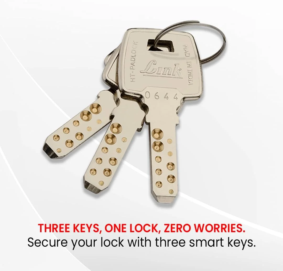 قفل 70 میلی‌متری های‌تک Link® | بدنه استیل ضد زنگ | حلقه سخت کاری شده | 1 قفل | 3 کلید نقره‌ای با نیکل های‌تک و جاکلیدی | ساخت هند