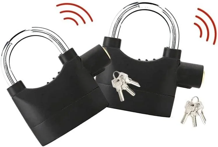 قفل آلارم دار ضد سرقت جهانی، قفل آلارم دار ضد آب 110db، قفل کلید دار آلیاژ روی (آلیاژ روی مشکی)، بسته 2 عددی