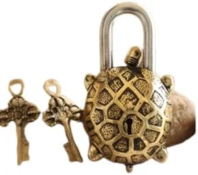 قفل لاک پشتی برنجی به سبک قدیمی با کلید، قفل امنیتی تزئینی