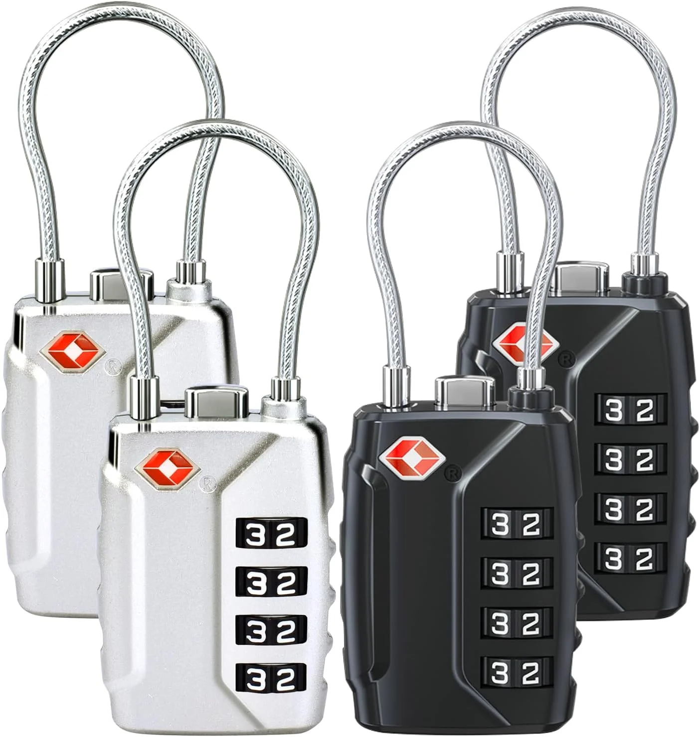 قفل چمدان TSA تی ترسلی، قفل امنیتی 4 رقمی چمدان، قفل ترکیبی برای چمدان ها کابل انعطاف پذیر قفل مسافرتی، قفل چمدان مورد تایید TSA