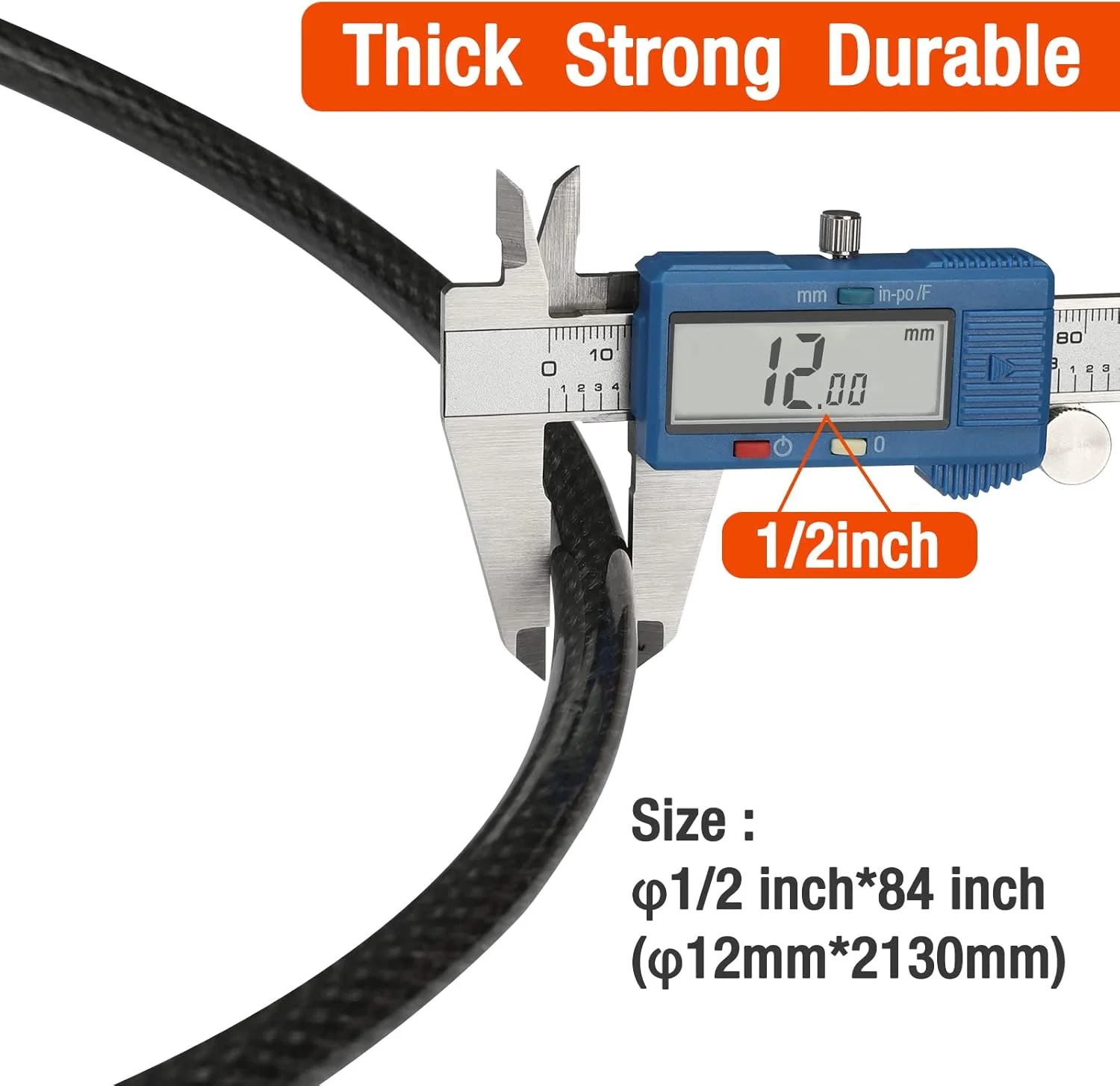 کابل قفل دوچرخه ValueMax، طول 213 سانتی متر در قطر 12 میلی متر، قفل ایمنی دوچرخه با روکش PVC، سگک بافته شده دوبل، مناسب برای قفل آویز، قفل دیسکی و قفل U شکل