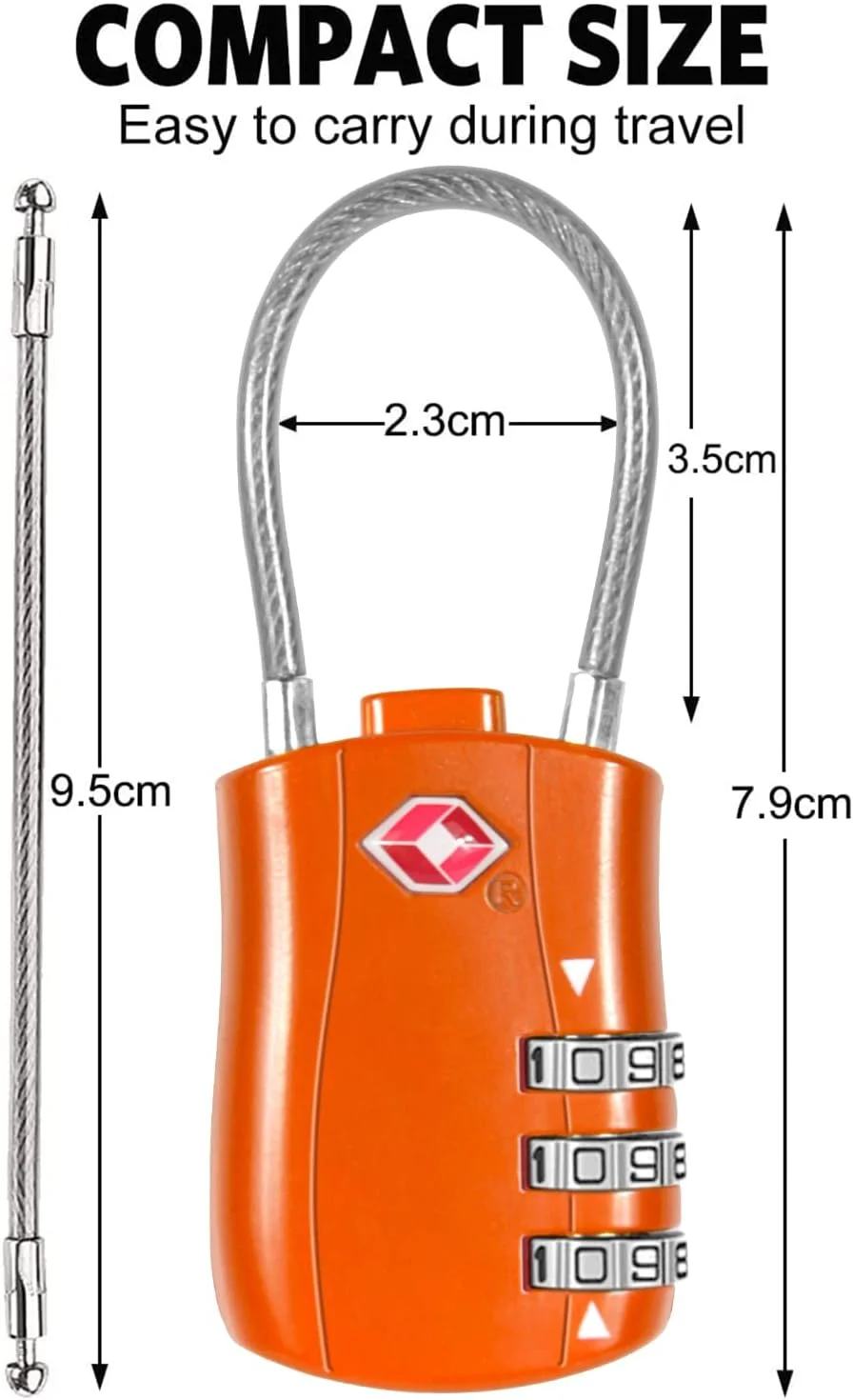 قفل ترکیبی چمدان TSA تی ترزلی، قفل پدلاک ترکیبی تی ترزلی (2 عددی) با بدنه آلیاژی قفل TSA برای کیف مسافرتی، چمدان، کمدهای رختکن، باشگاه، قفل دوچرخه یا موارد دیگر - نارنجی