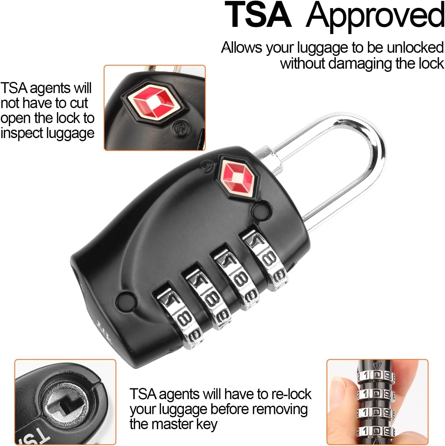 قفل ترکیبی چمدان TSA مدل T Tersely (بسته 4 عددی)، قفل رمزدار 4 رقمی با بدنه آلیاژی TSA برای کیف مسافرتی، چمدان، کمدهای قفل دار، باشگاه، قفل دوچرخه یا موارد دیگر