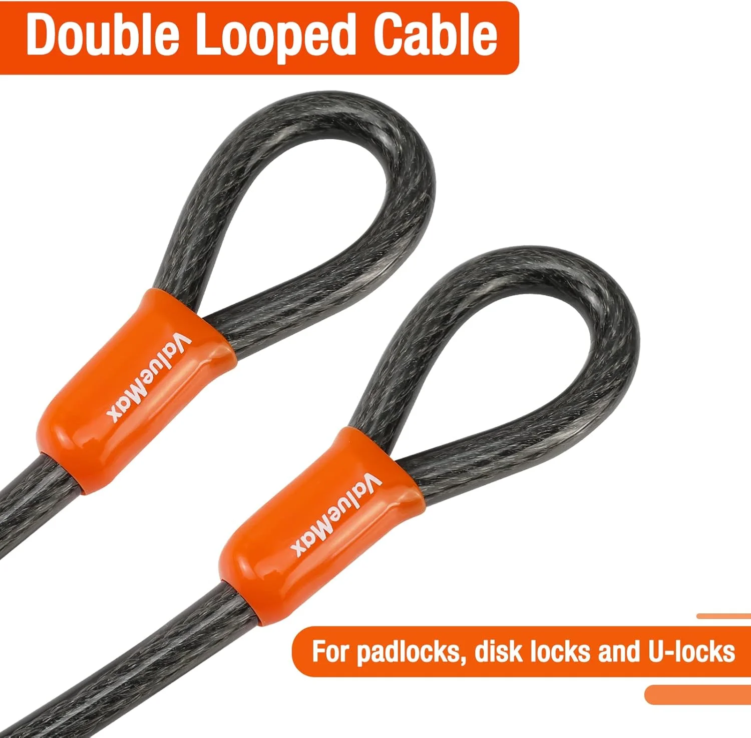 کابل قفل دوچرخه ValueMax، طول 213 سانتی متر در قطر 12 میلی متر، قفل ایمنی دوچرخه با روکش PVC، سگک بافته شده دوبل، مناسب برای قفل آویز، قفل دیسکی و قفل U شکل