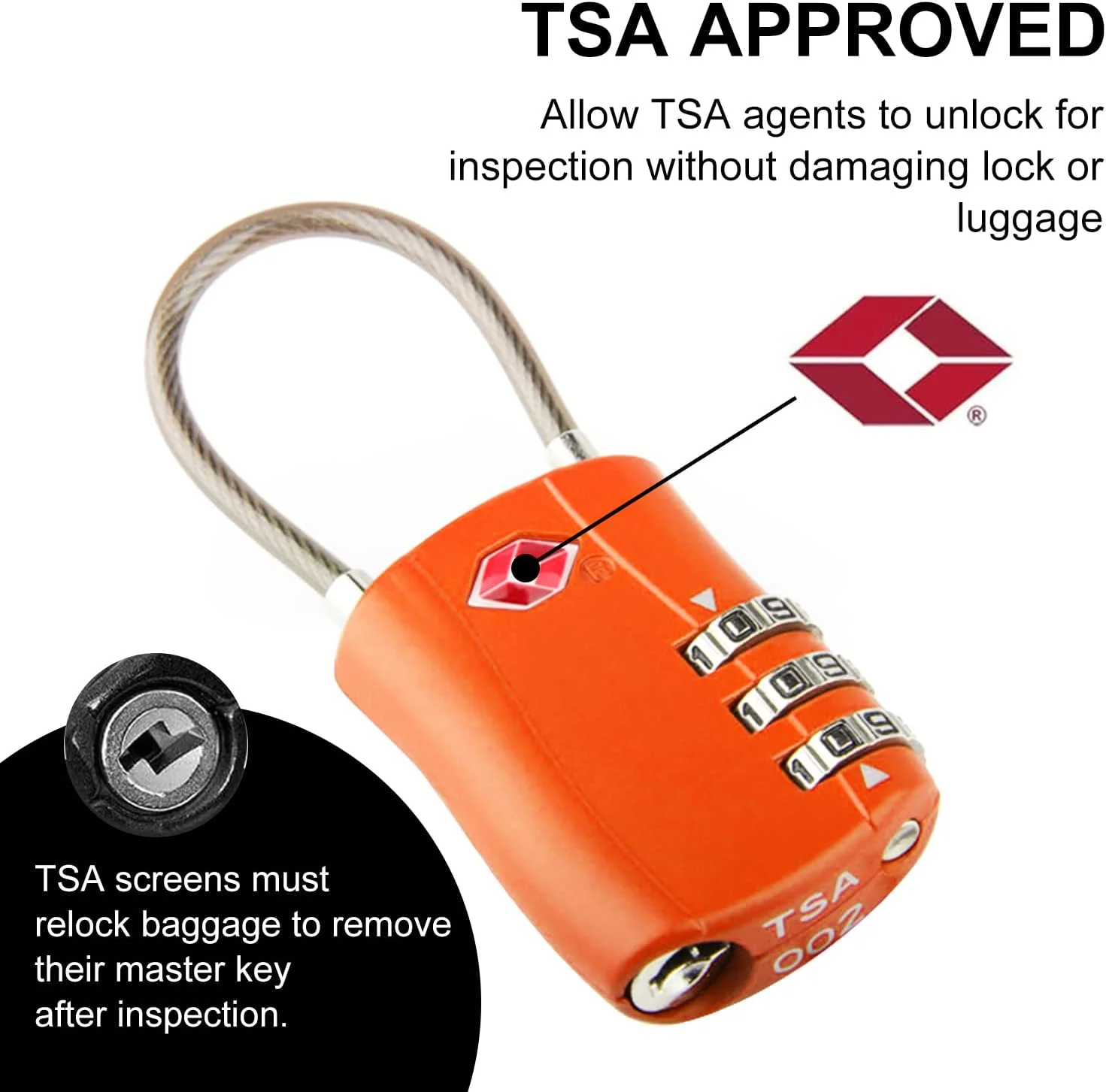 قفل ترکیبی چمدان TSA تی ترزلی، قفل پدلاک ترکیبی تی ترزلی (2 عددی) با بدنه آلیاژی قفل TSA برای کیف مسافرتی، چمدان، کمدهای رختکن، باشگاه، قفل دوچرخه یا موارد دیگر - نارنجی