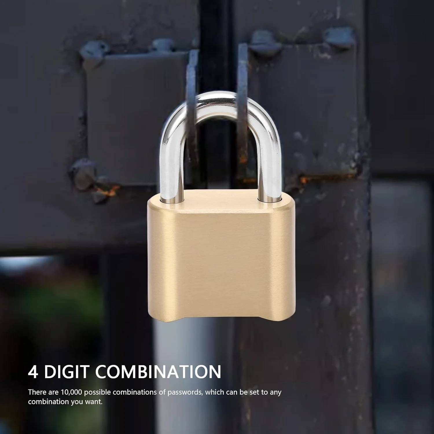 قفل ترکیبی 4 رقمی XINL، قفل شماره ارتقا یافته برای دروازه، قفل ضد آب داخلی و خارجی برای دروازه، حصار، کمد باشگاه، کمد ورزشی، قفل بیرونی با حلقه 1.1 اینچی، بدون کلید، تنظیم آسان رمز عبور شخصی