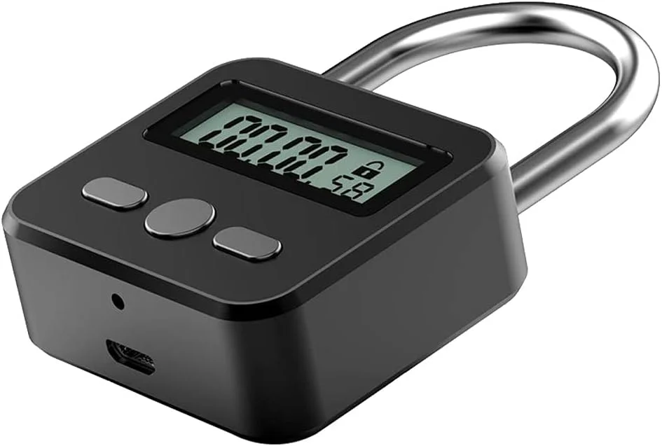 قفل تایمر فلزی Tookie، حداکثر زمان قفل 99 ساعت، قفل پد شارژی USB با صفحه نمایش LCD، قفل تایمر الکترونیکی میکرو چند منظوره، قفل زمانی فلزی سنگین (مشکی)