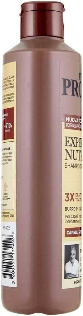 شامپو تخصصی تغذیه موهای خشک فرانک پروو، اثر مغذی با شی باتر و روغن نارگیل 500 میلی لیتر