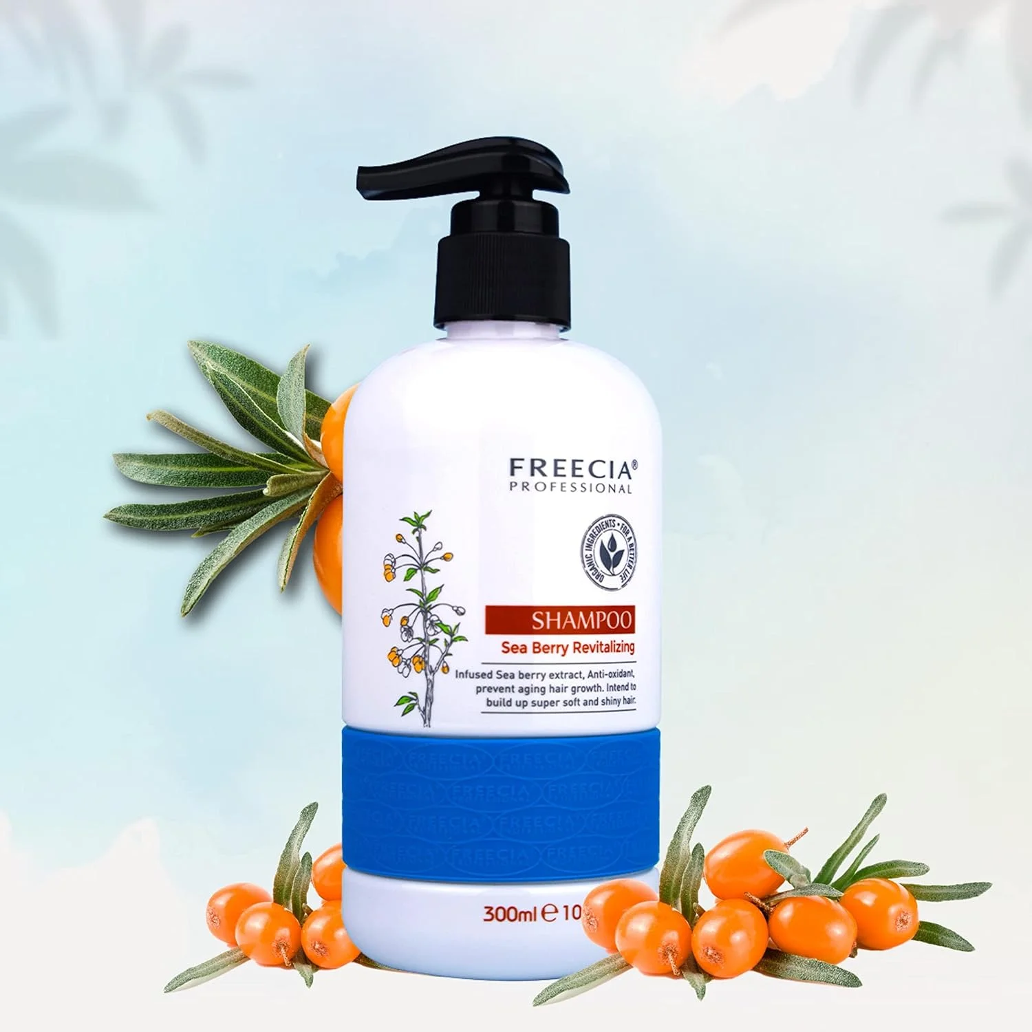 شامپو حرفه ای فریشیا با عصاره های سنجد دریایی، احیا کننده، مغذی و مرطوب کننده، مراقبت ملایم و لطیف برای داشتن موهایی بی نقص (300 میلی لیتر)