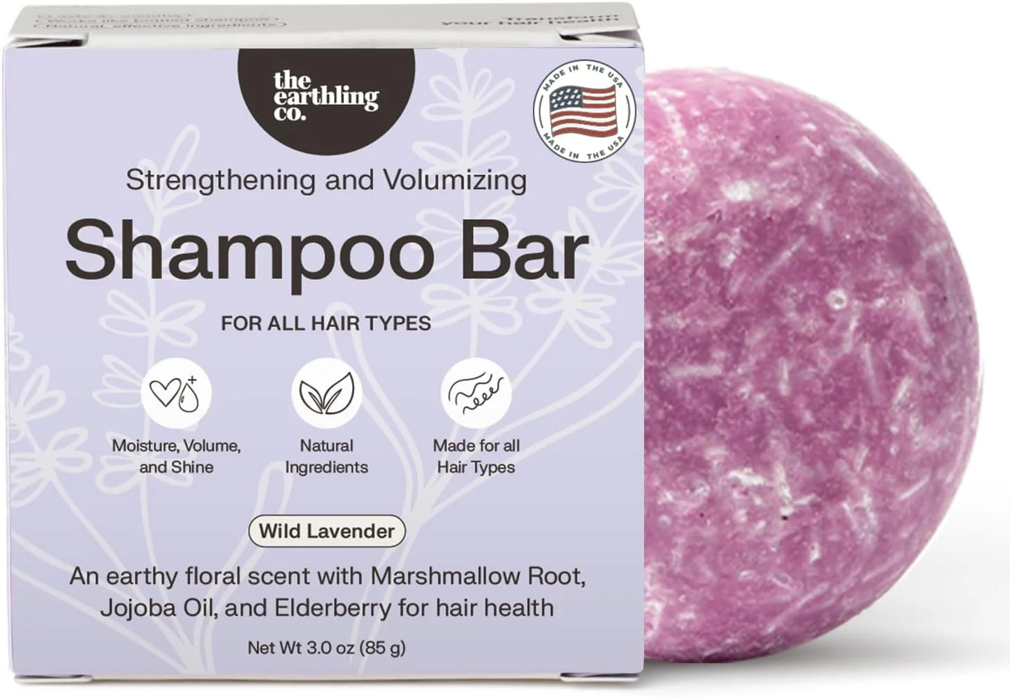 شامپو بار The Earthling Co. - تقویت کننده و حجم دهنده انواع مو - فرمولاسیون فاقد پارابن و سولفات با مواد طبیعی و وگان برای موهای خشک (وانیل وحشی، 85 گرم)