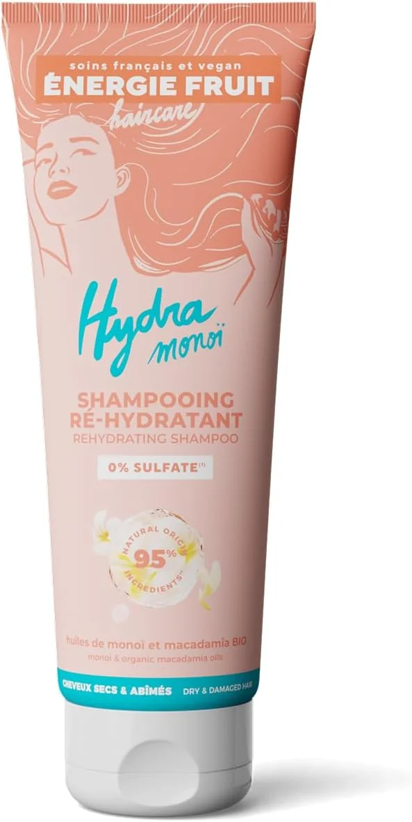 شامپو بدون سولفات انرژی فروت حاوی روغن مونوی و ماکادمیا ارگانیک مناسب موهای خشک و آسیب دیده وگان 250 میلی لیتر