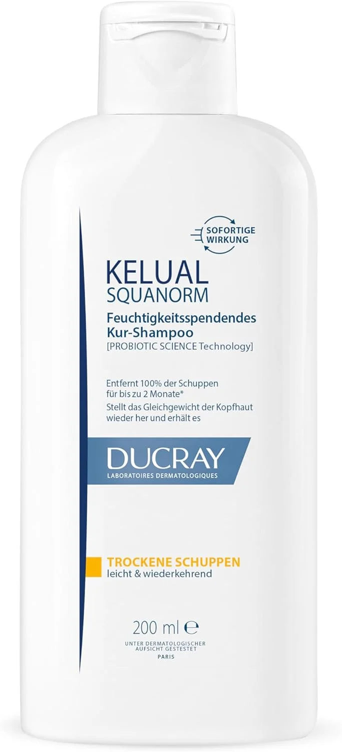 شامپو درمان ضد شوره Ducray KELUAL SQUANORM، مراقبت مرطوب کننده مو برای شوره خشک و خارش پوست سر، تست شده بالینی، 200 میلی لیتر