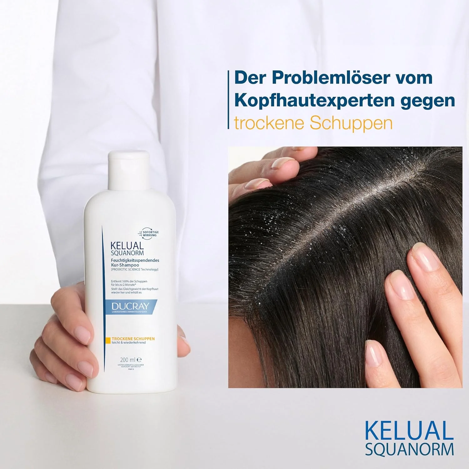 شامپو درمان ضد شوره Ducray KELUAL SQUANORM، مراقبت مرطوب کننده مو برای شوره خشک و خارش پوست سر، تست شده بالینی، 200 میلی لیتر