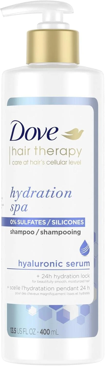 شامپو Dove Hair Therapy Hydration Spa برای موهای خشک حاوی سرم هیالورونیک، 400 میلی لیتر