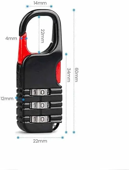 قفل ترکیبی کوچک تزویق، مجموعه 3 قفل کوچک برای کودکان، نوجوانان، مدرسه، کیف مدرسه، دفتر خاطرات (مشکی)