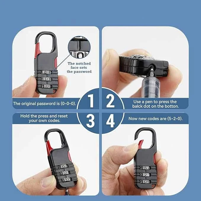 قفل ترکیبی کوچک تزویق، مجموعه 3 قفل کوچک برای کودکان، نوجوانان، مدرسه، کیف مدرسه، دفتر خاطرات (مشکی)
