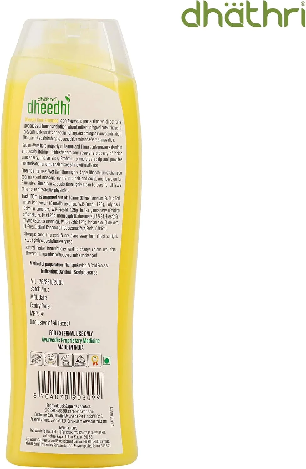 شامپو داتری دیدی لیمو 250 میلی لیتر، 100% گیاهی، ضد شوره سر و کنترل خارش، غنی شده با ویتامین C و B6، دارای گواهینامه ممتاز آیوش