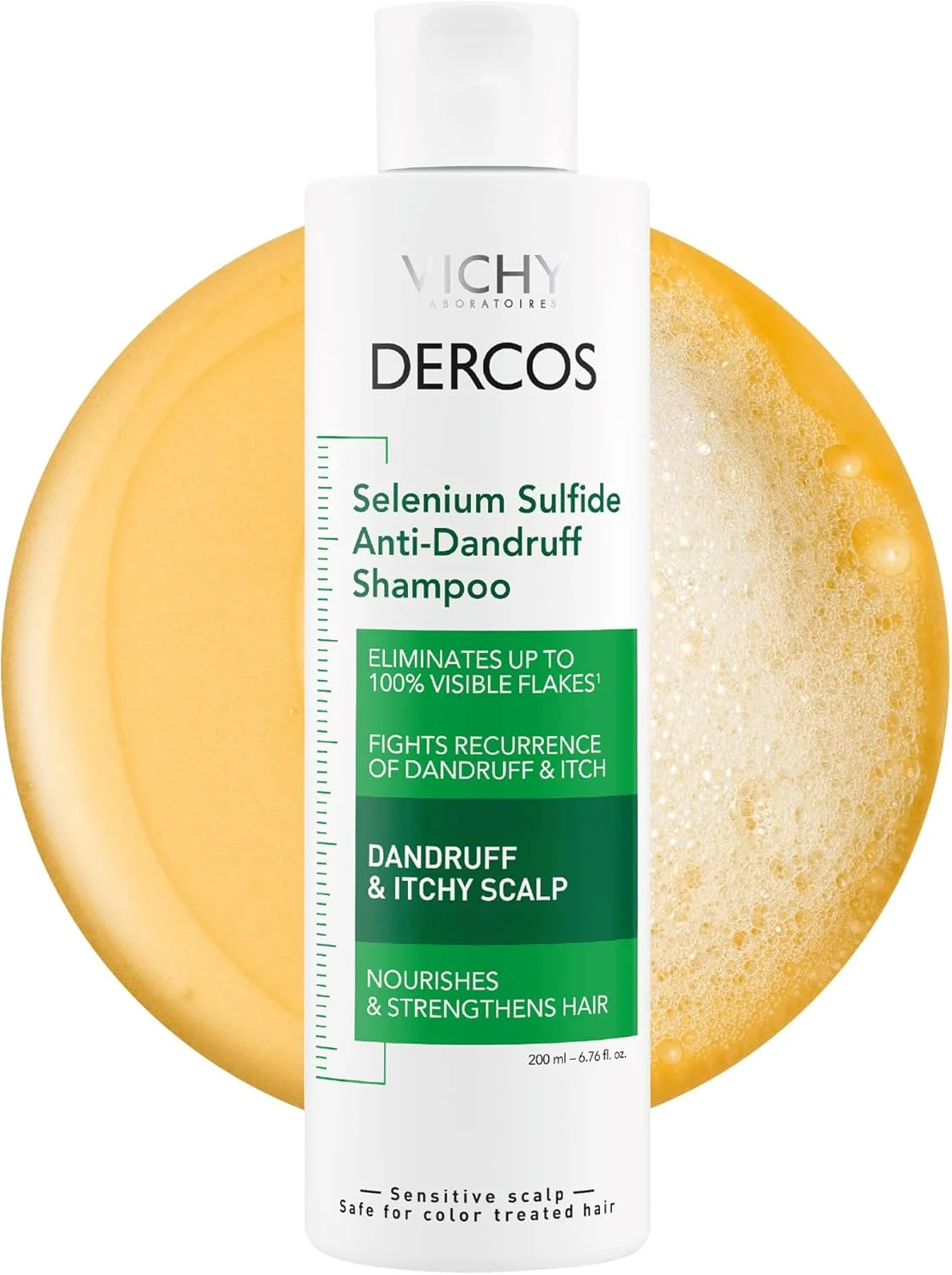 شامپو ضد شوره درکوس حاوی سلنیوم سولفید - از بین برنده پوسته ها و مبارزه با شوره سر عود کننده، خارش پوست سر - برای موارد خفیف تا شدید - درمان ایمن برای موهای رنگ شده - 200 میلی لیتر