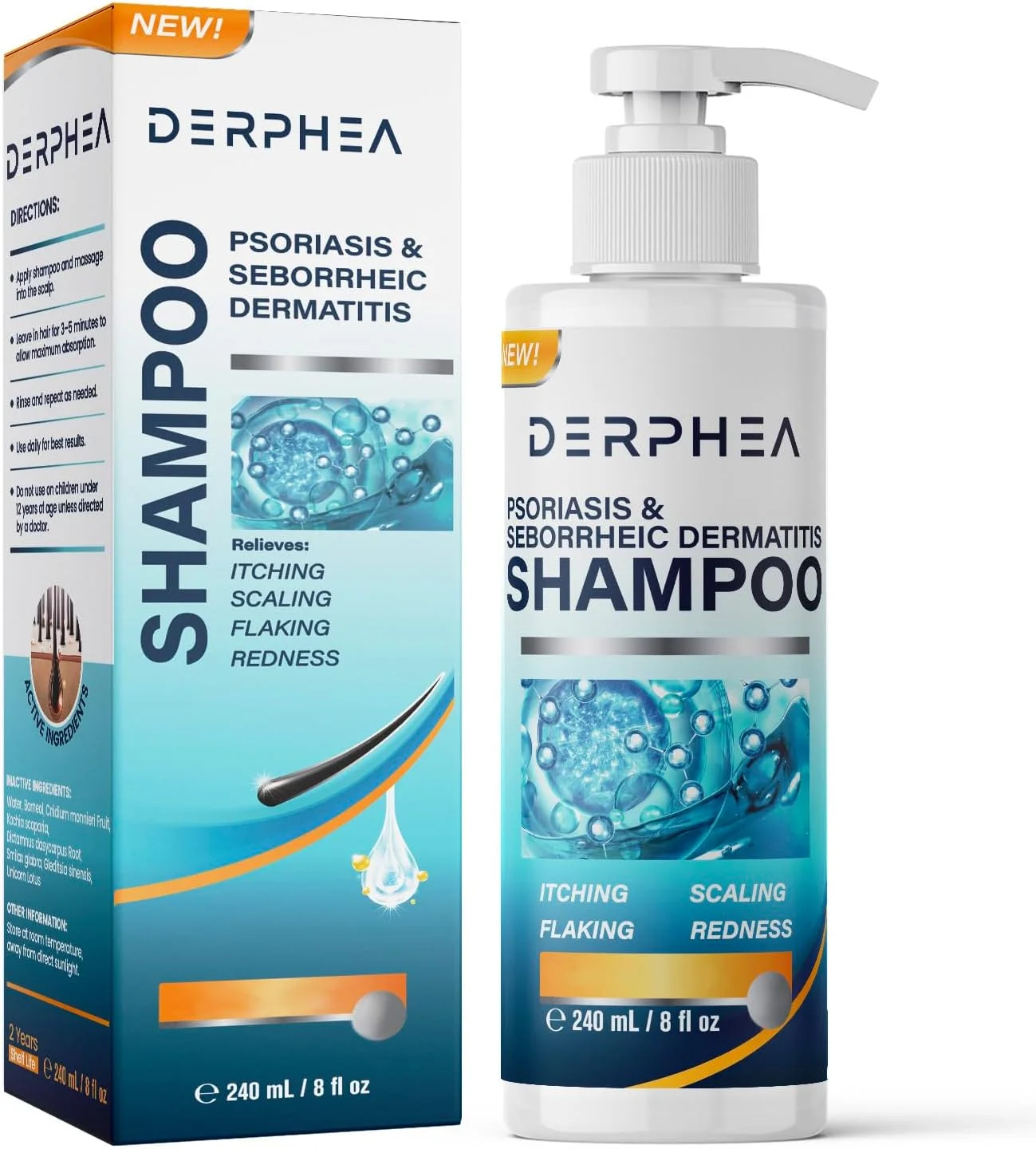 شامپو پسوریازیس Derphea: درماتیت سبورئیک، فولیکولیت - برای اگزما، شوره سر، خارش و خشکی پوست سر - مواد ایمن برای انواع پوست