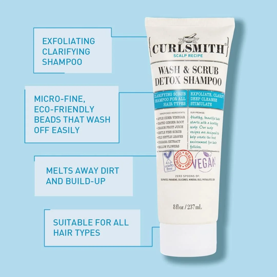 کرل اسمیت - شامپو پاک کننده و اسکراب سم زدای پروبیوتیک - شامپو گیاهی لایه بردار و شفاف کننده برای انواع مو، پوست سر سالم (236 میلی لیتر)